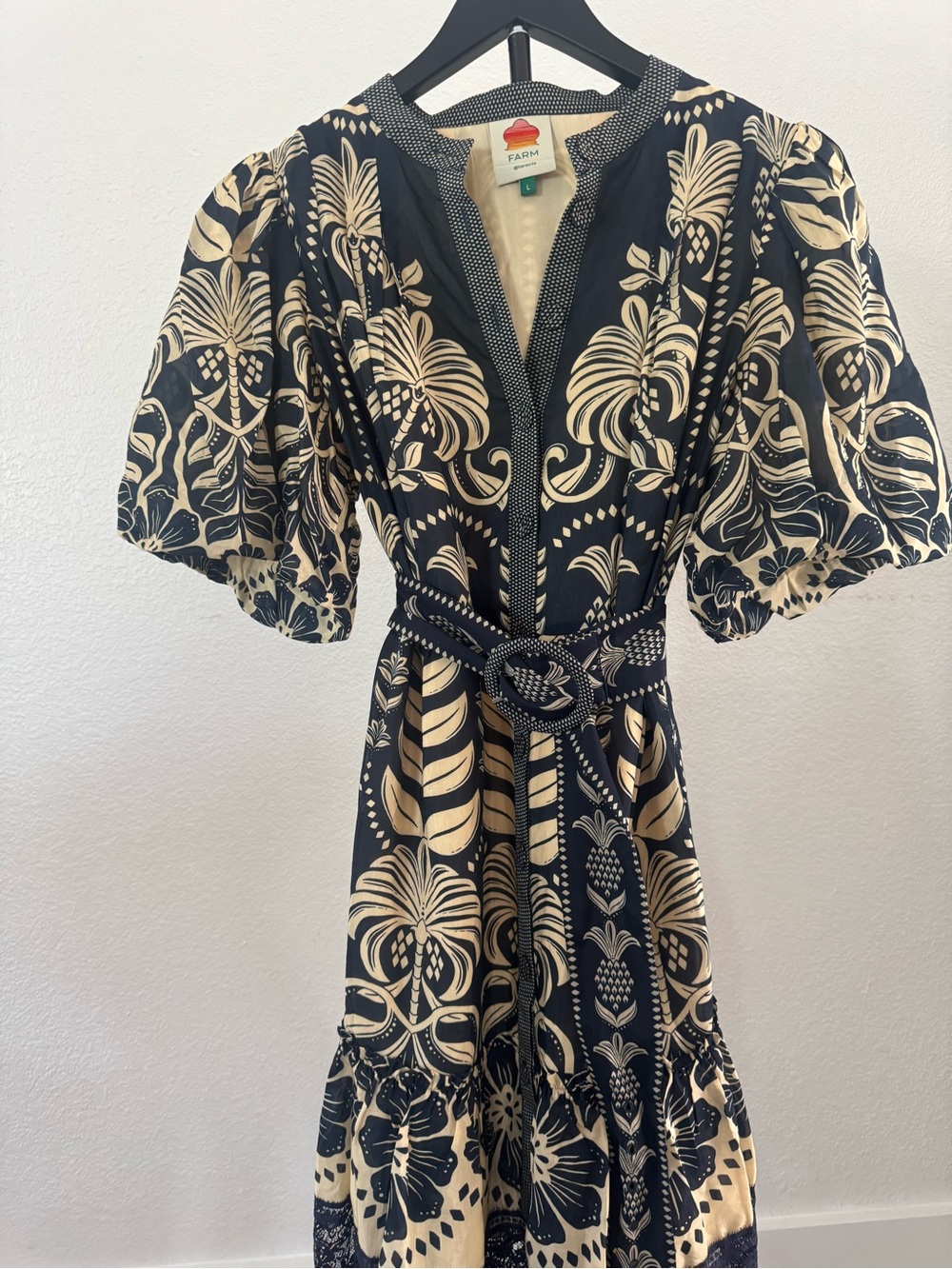 FARM Rio Black and Beige Printed Belted Mini Dress - Picture 4 of 5